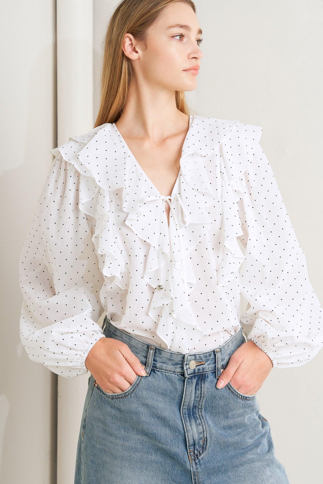 MADE OF DREAMS POLKA DOT WOVEN TOP.