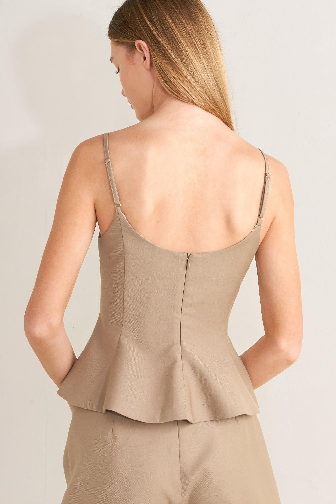 MANHATTAN PEPLUM WOVEN CAMI TOP.