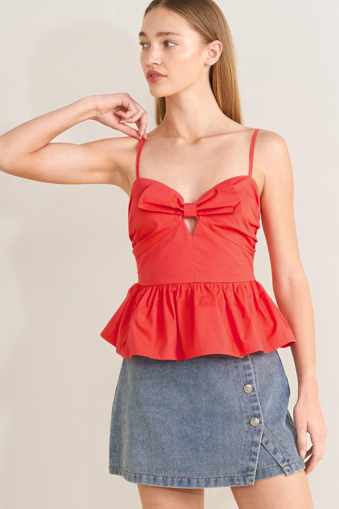 SUNSET BOW RED WOVEN TOP.