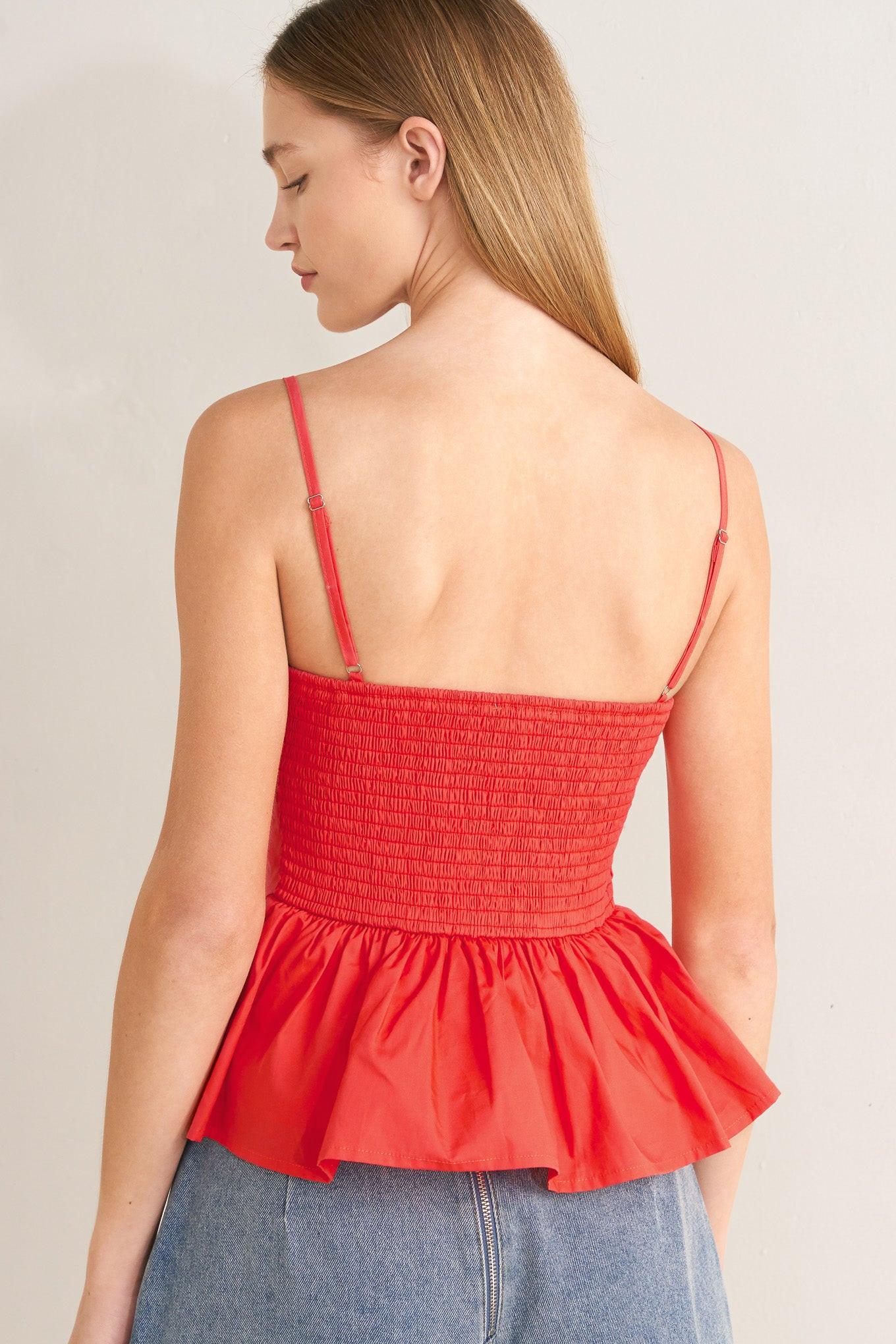SUNSET BOW RED WOVEN TOP.