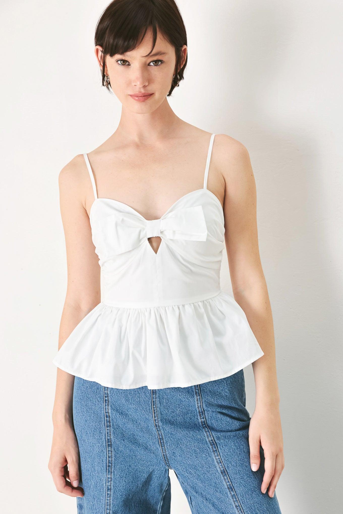 SUNSET BOW WHITE WOVEN TOP.