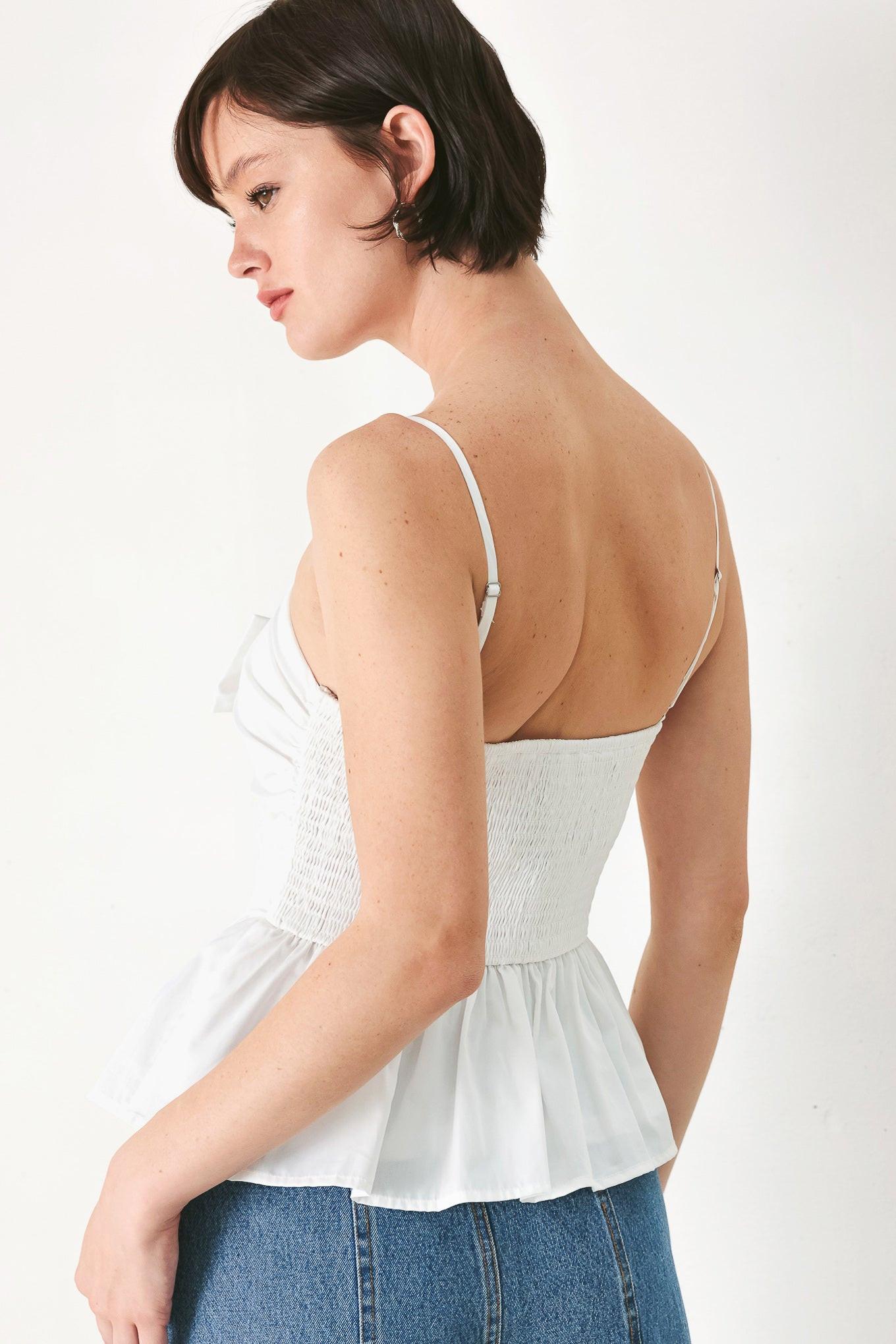 SUNSET BOW WHITE WOVEN TOP.