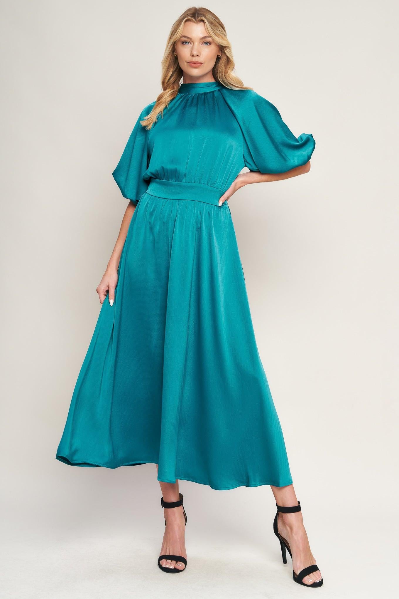 PETAL PROWESS WOVEN MIDI DRESS.