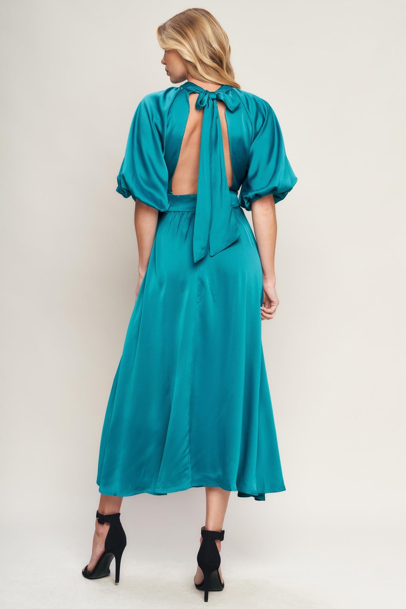 PETAL PROWESS WOVEN MIDI DRESS.