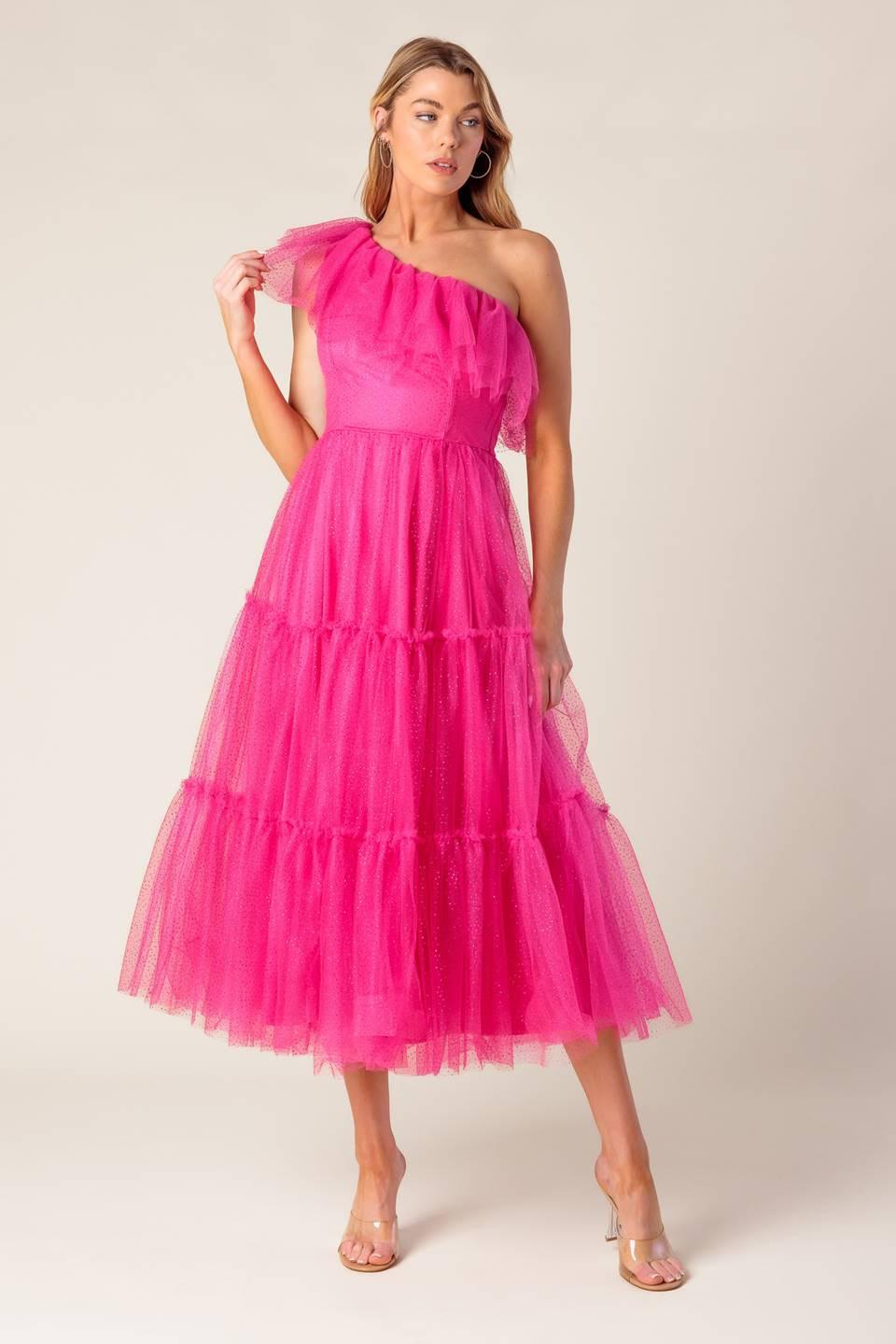 SOME FRESH Air FUCHSIA TULLE MIDI DRESS, Black GOLD / L SOME FRESH Air FUCHSIA TULLE MIDI DRESS, Black GOLD / L
