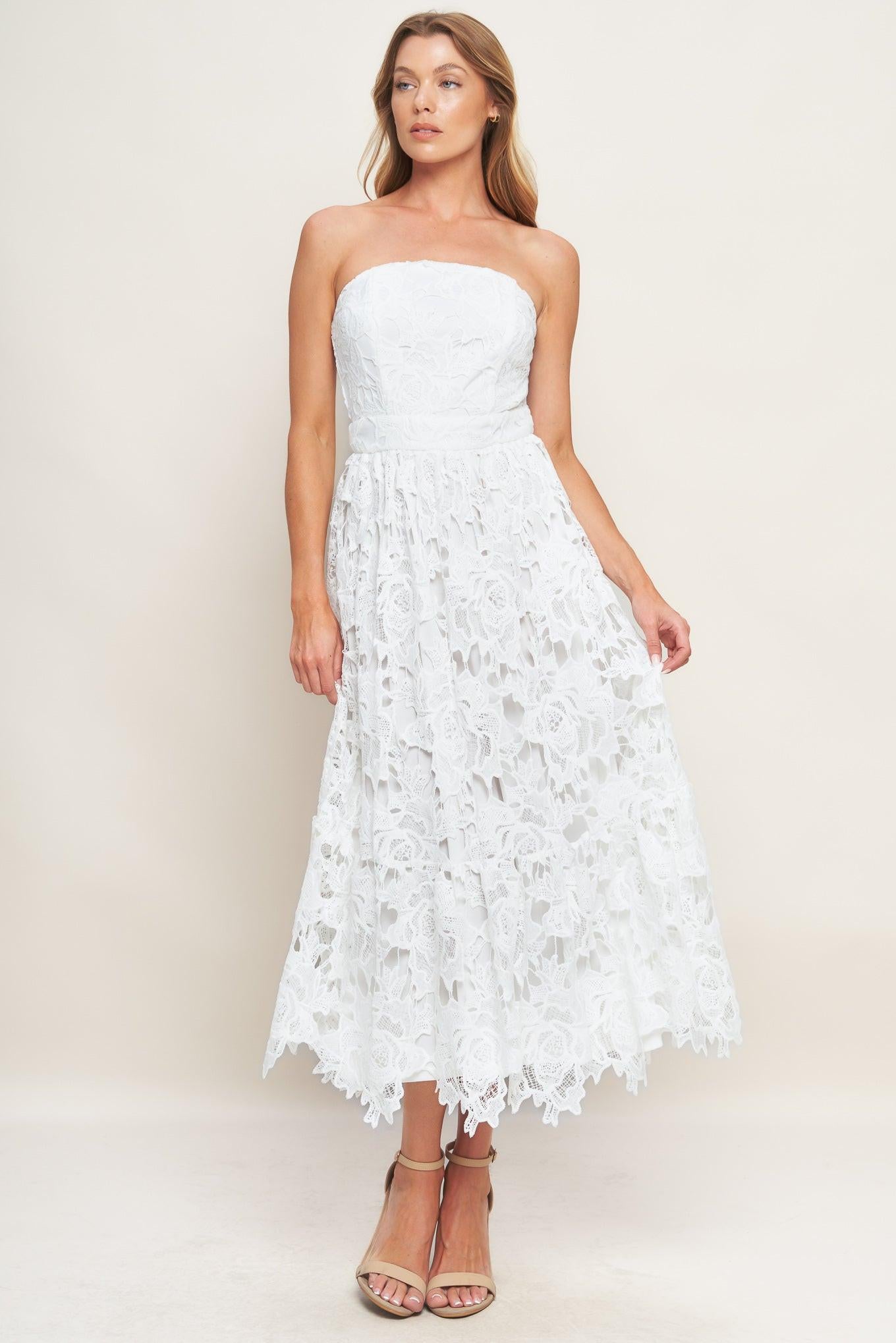 CAREFREE NIGHTS LACE OFF WHITE MIDI DRESS - Flying Tomato - DRESSES - Flying Tomato