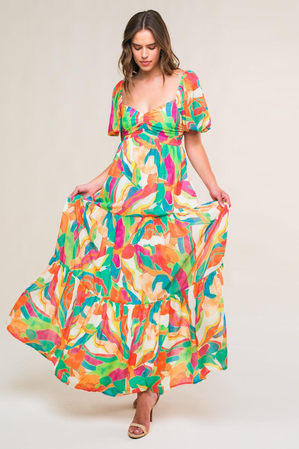 Exceptional Expression Woven Maxi Dress L Flying Tomato IVORY/ORANGE/GREEN / L