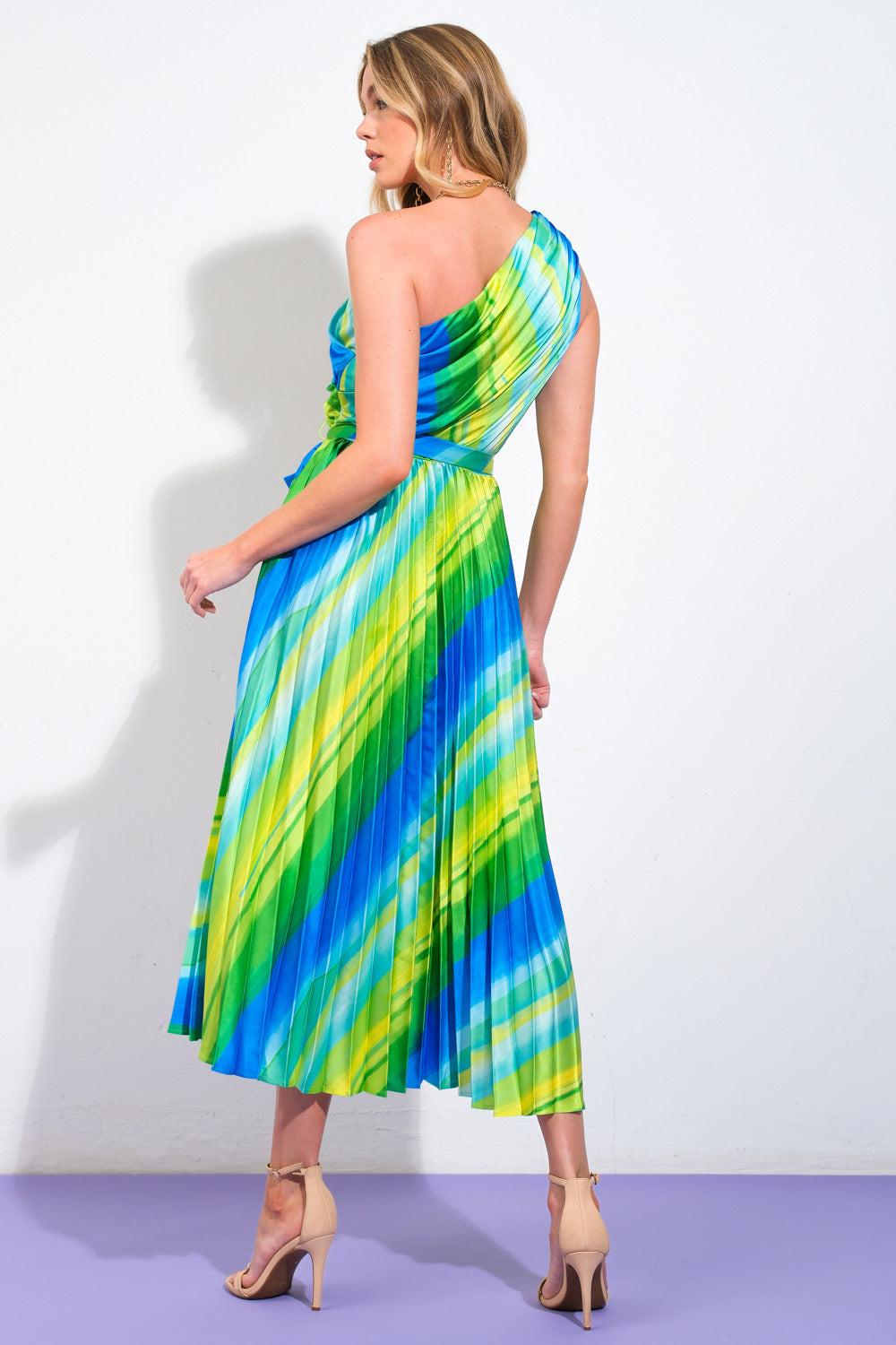 EXUBERANT ELEGANCE WOVEN MIDI DRESS.