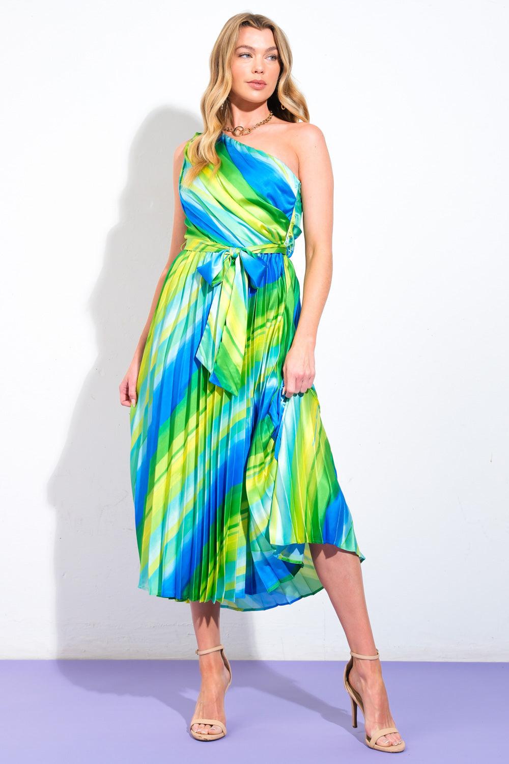 EXUBERANT ELEGANCE WOVEN MIDI DRESS.