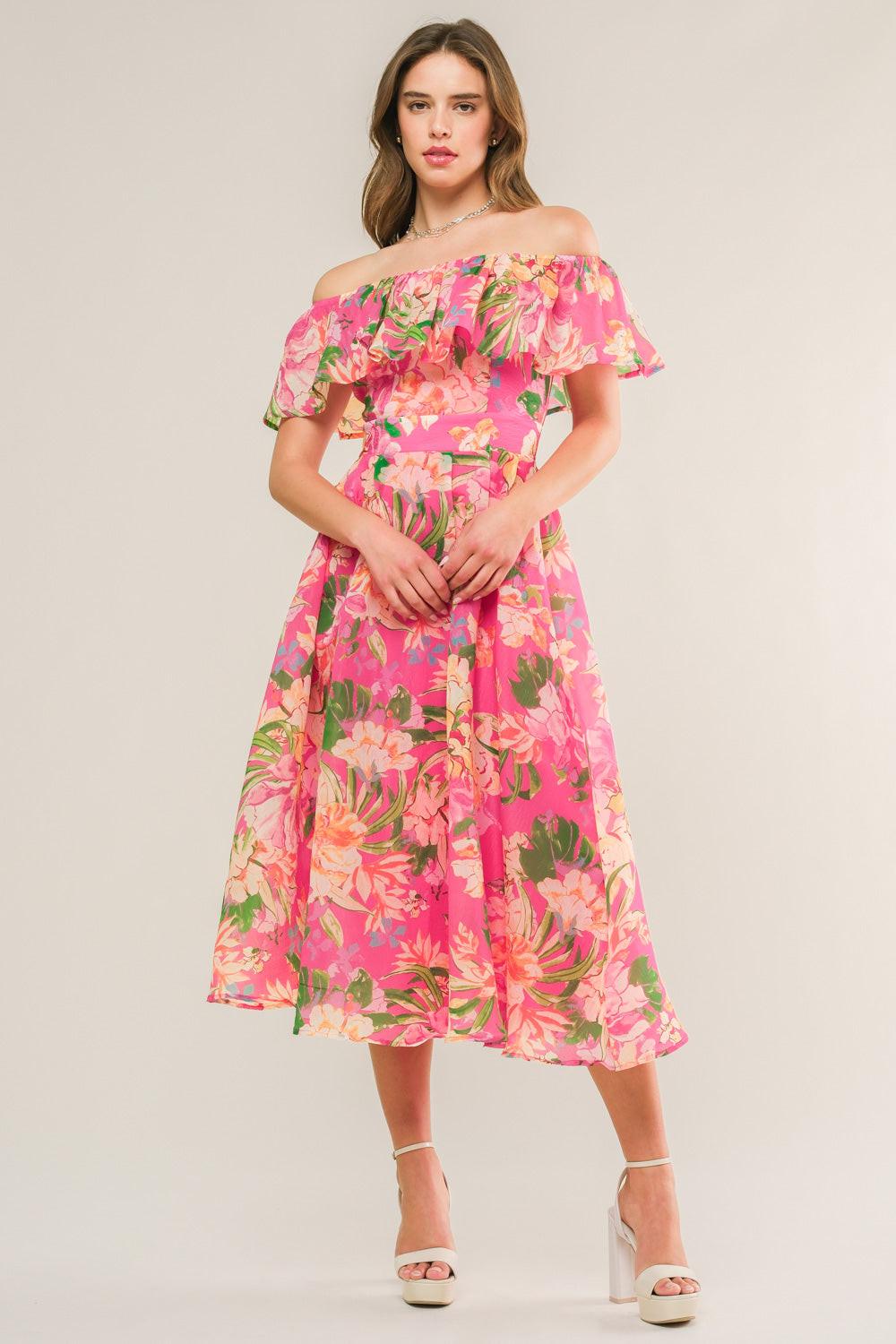 HAPPIEST HERE WOVEN MIDI DRESS.