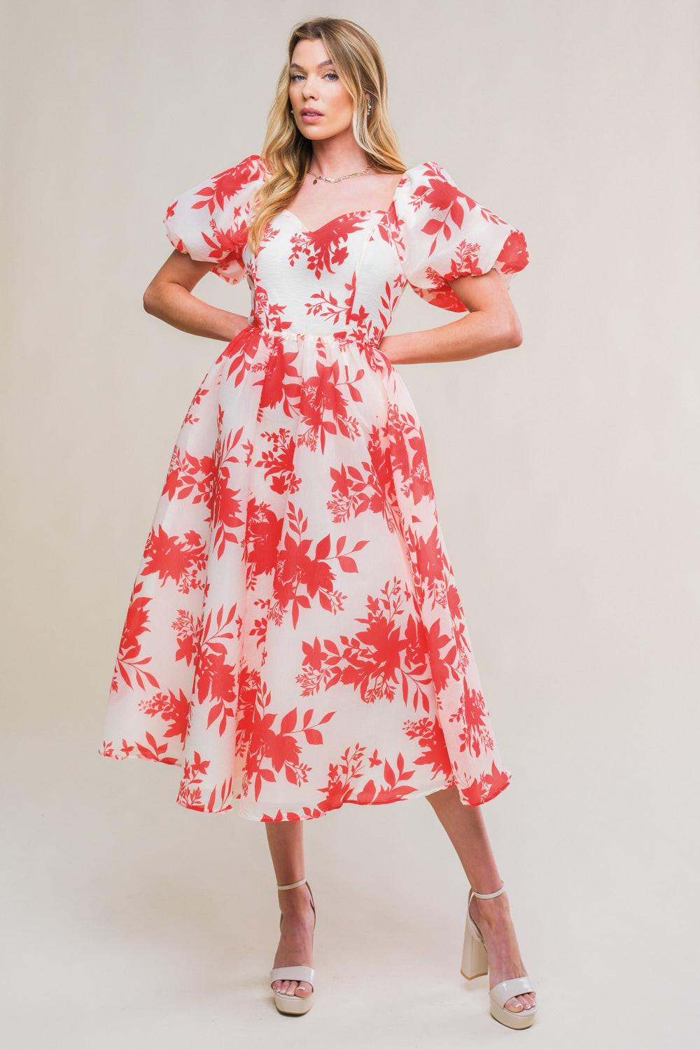 SUCCESSFULLY CUTE WOVEN MIDI DRESS l FLYING TOMATO IVORY RED / S