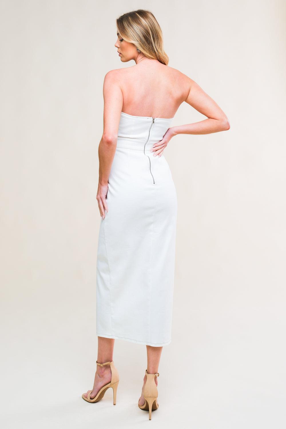 EASYGOING BEAUTY WOVEN TWILL MIDI DRESS.