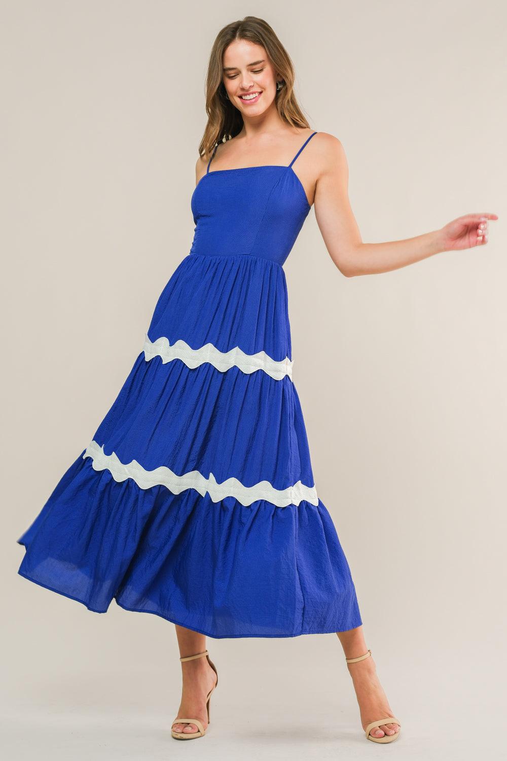 SUMMER SPRITZ WOVEN MIDI DRESS.