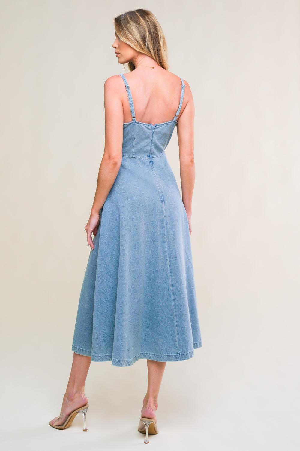 GORGEOUS ADORNMENT DENIM MINI DRESS.