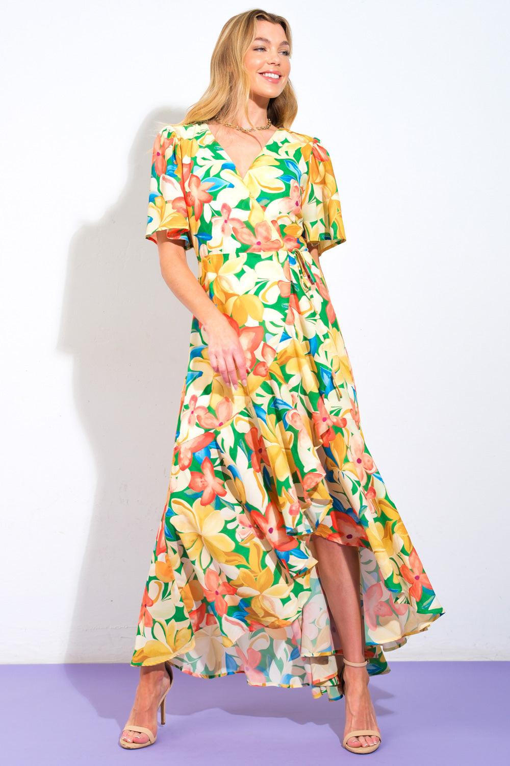 ELABORATE CHARM WOVEN HI-LO DRESS.