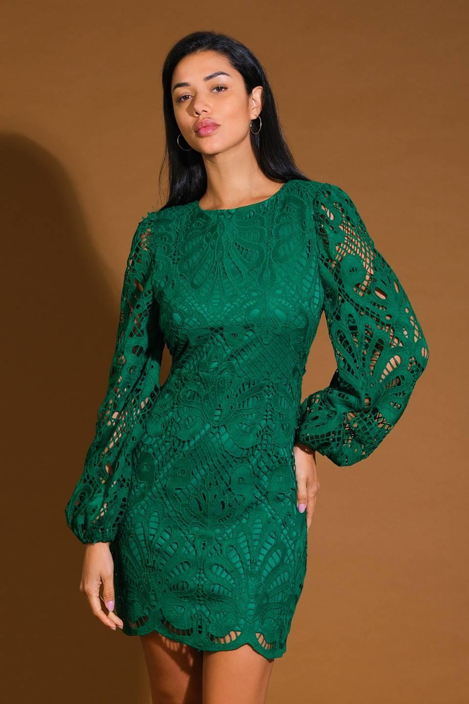 chinese dress ladies Whispered Comfort Woven Lace Mini Dress L Flying Tomato Hunter Green / S