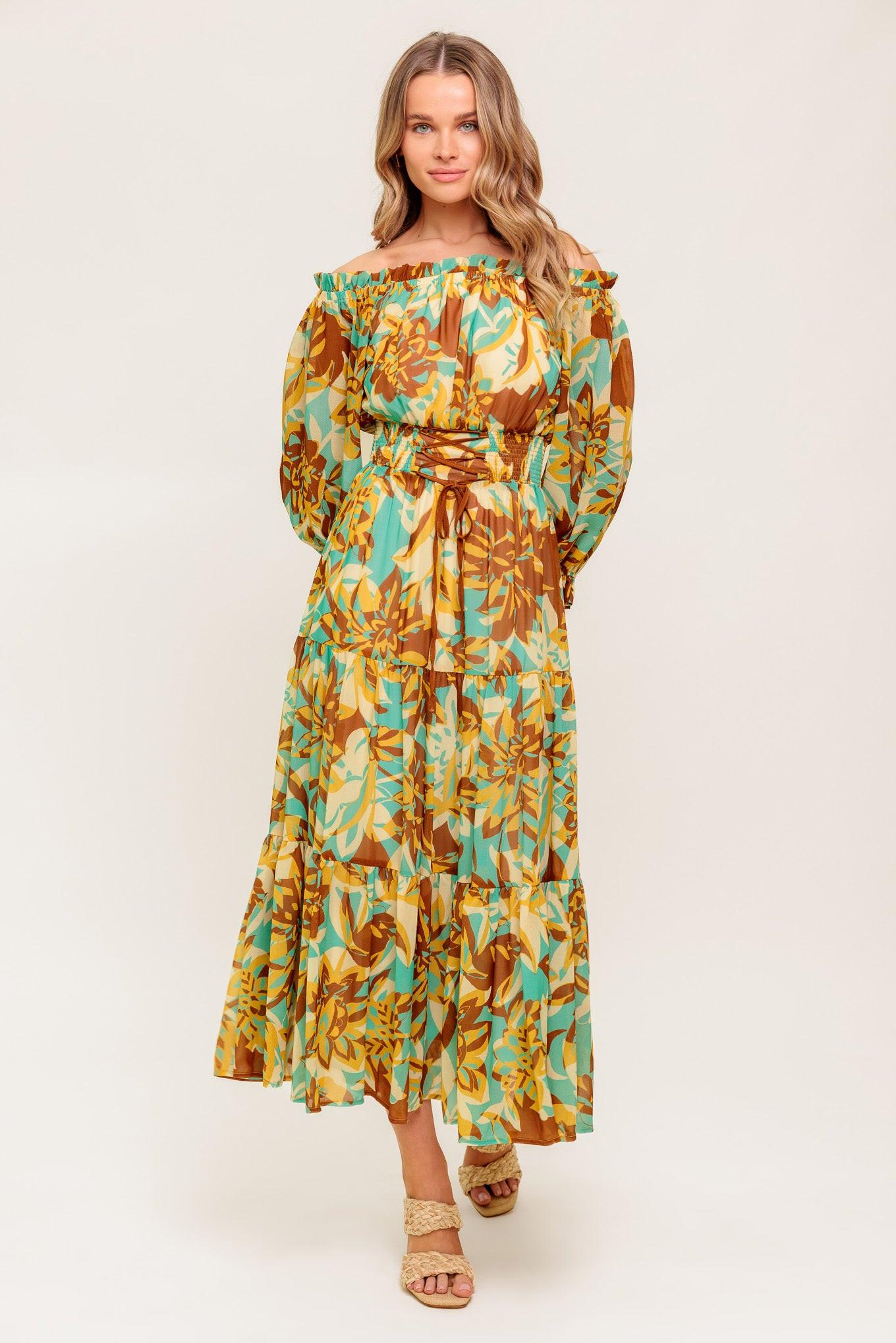 THENA SECRET GARDEN WOVEN MIDI DRESS.