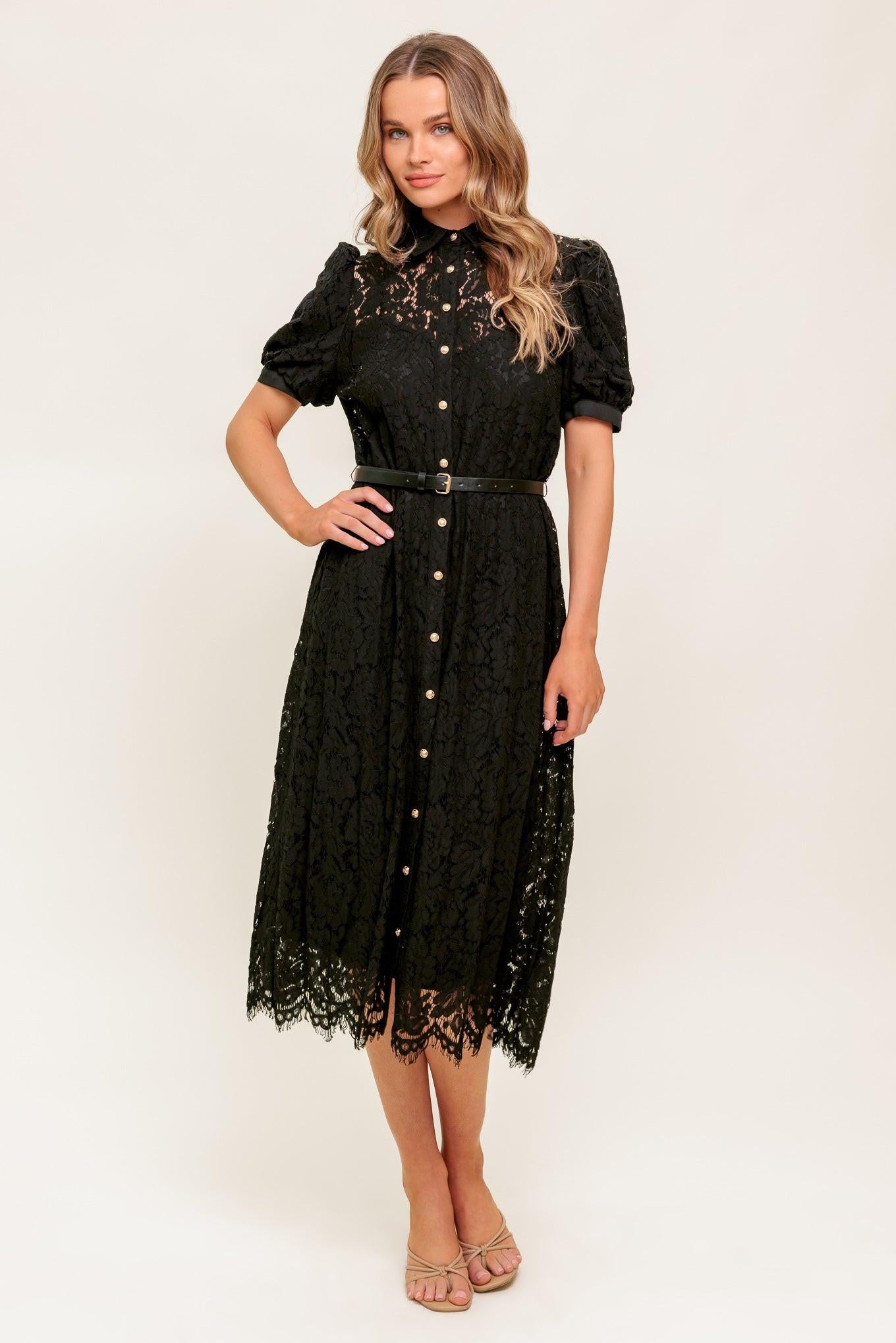 TIMID TO TENACIOUS WOVEN LACE SHIRT DRESS.