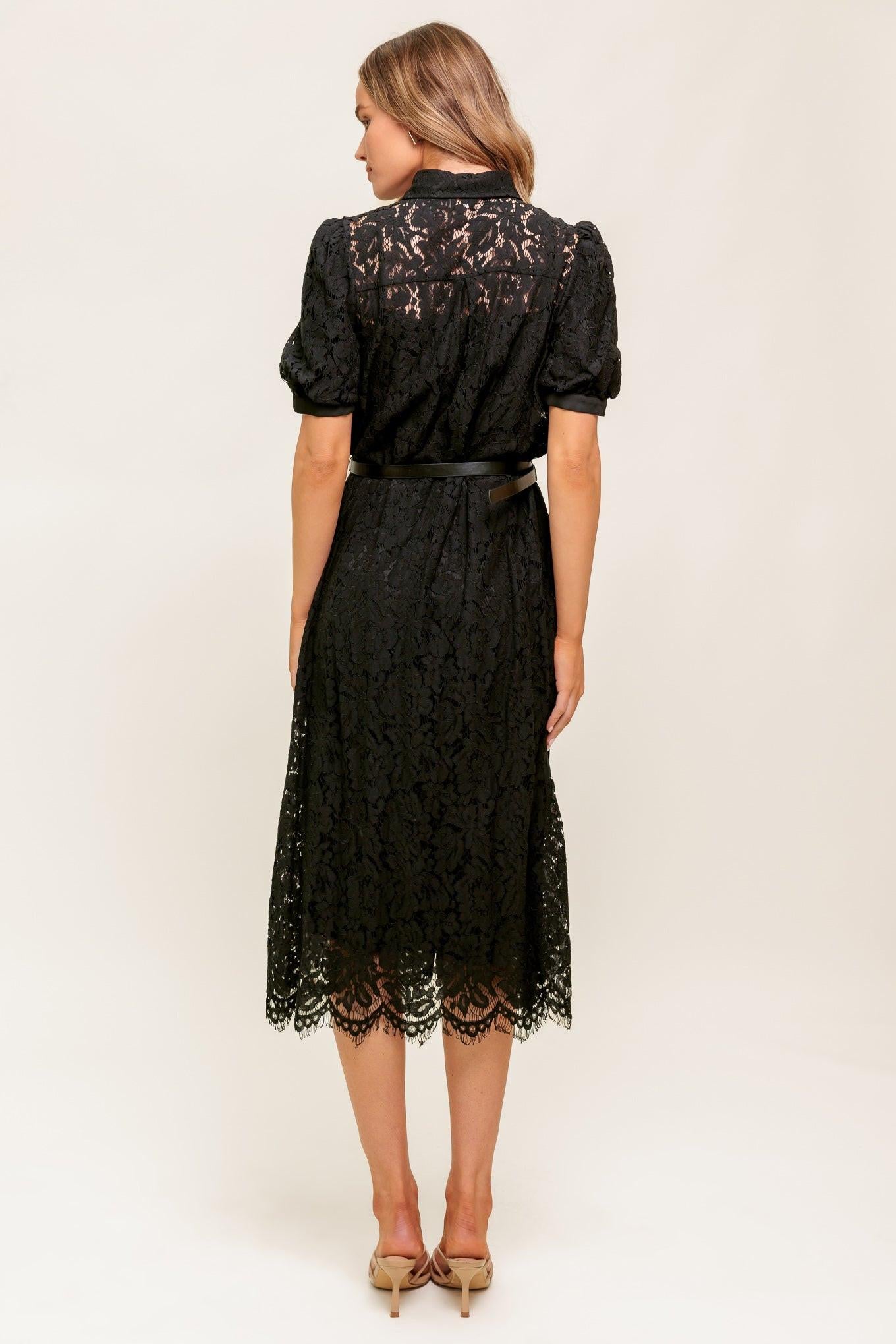 TIMID TO TENACIOUS WOVEN LACE SHIRT DRESS.