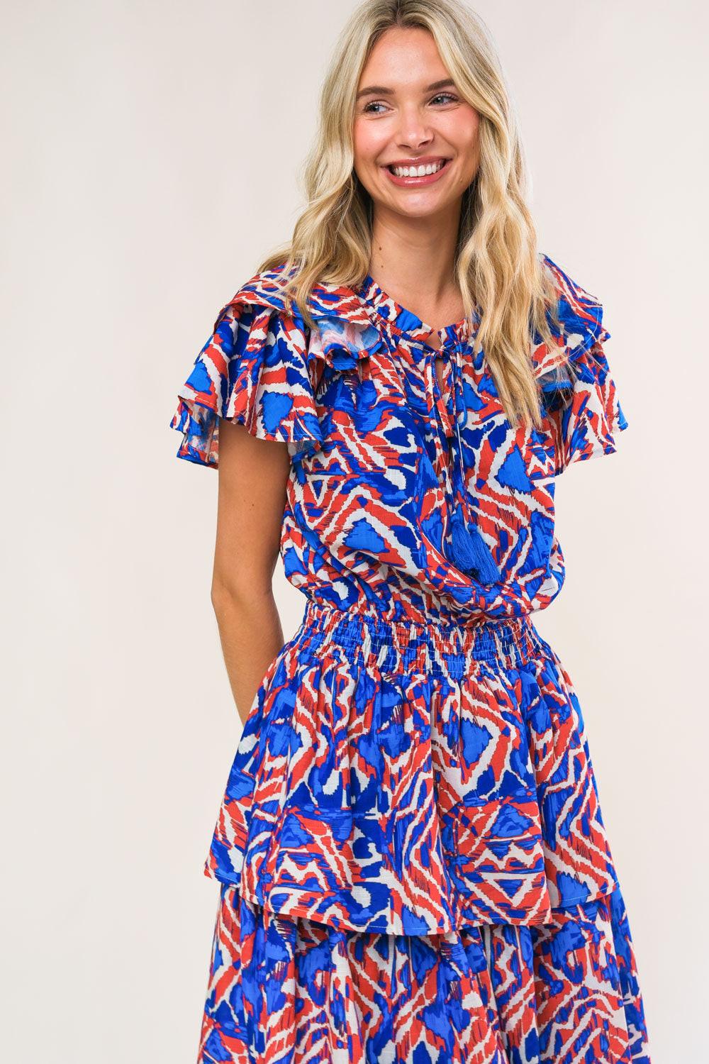 Back to Fun Woven Midi Dress L Flying Tomato Blue Rust / L
