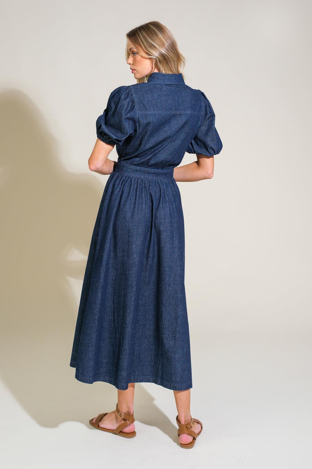 GET THE LOOK DENIM MIDI DRESS.