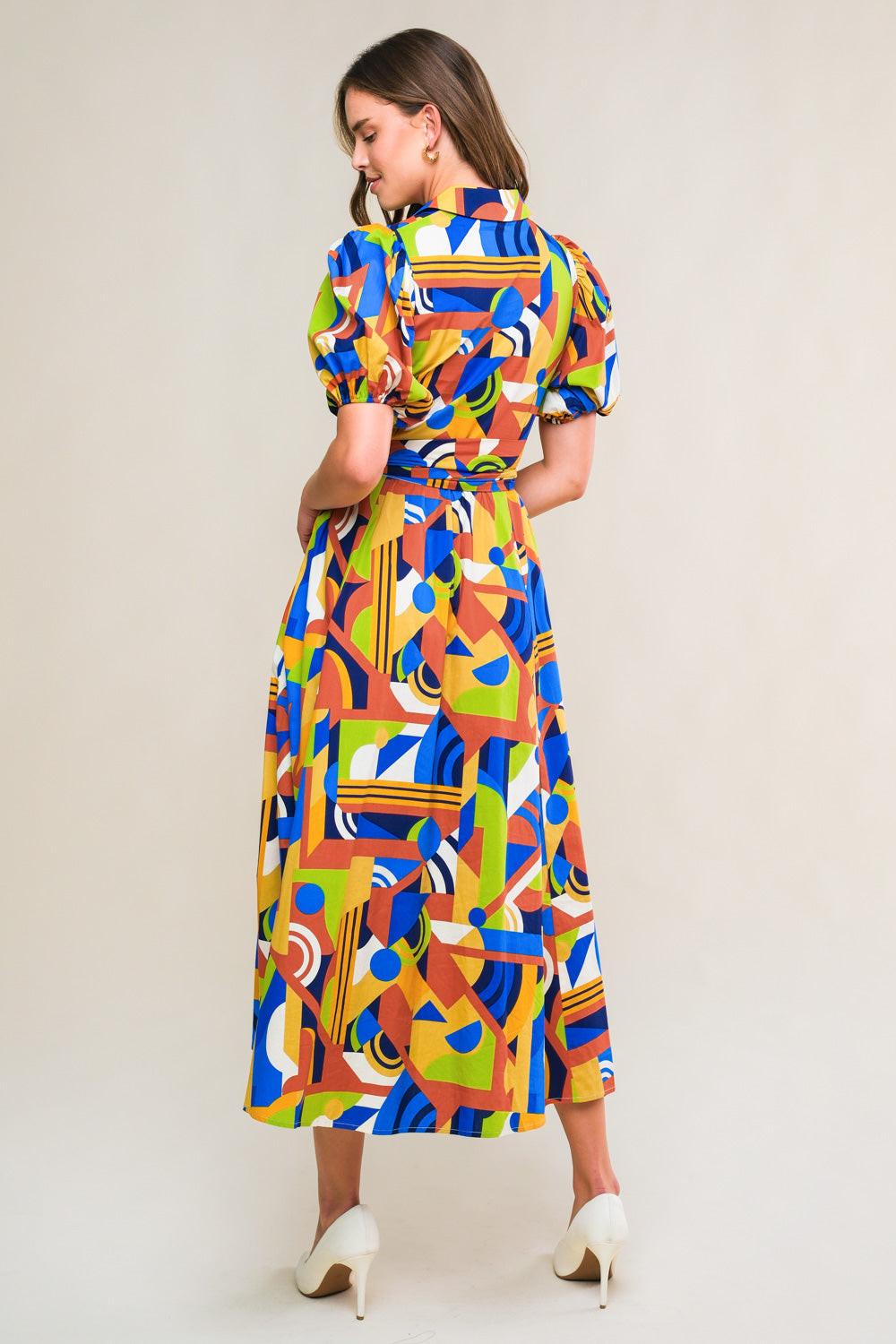 SATURDAY FEELINGS WOVEN MIDI DRESS.