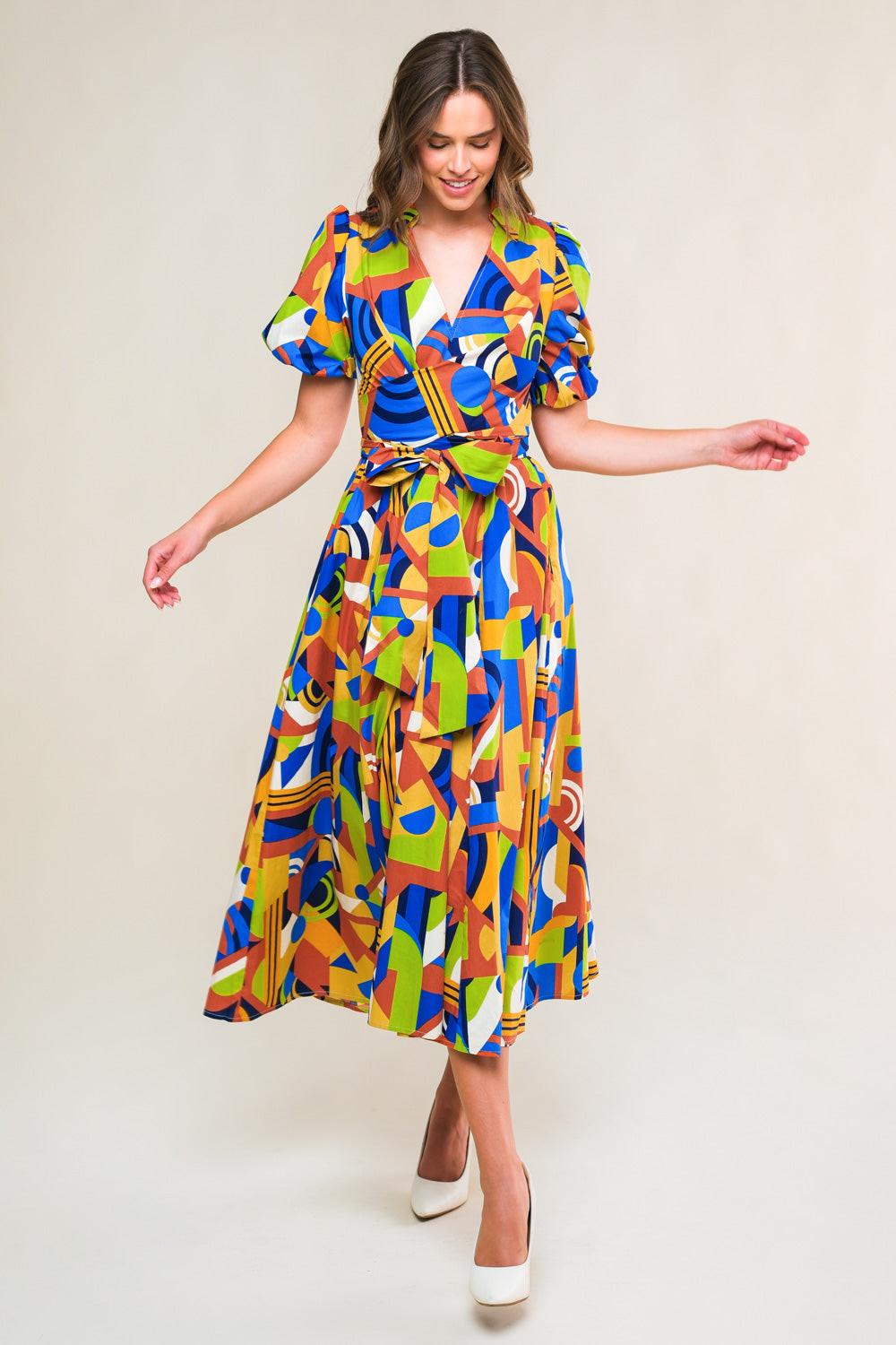 SATURDAY FEELINGS WOVEN MIDI DRESS.