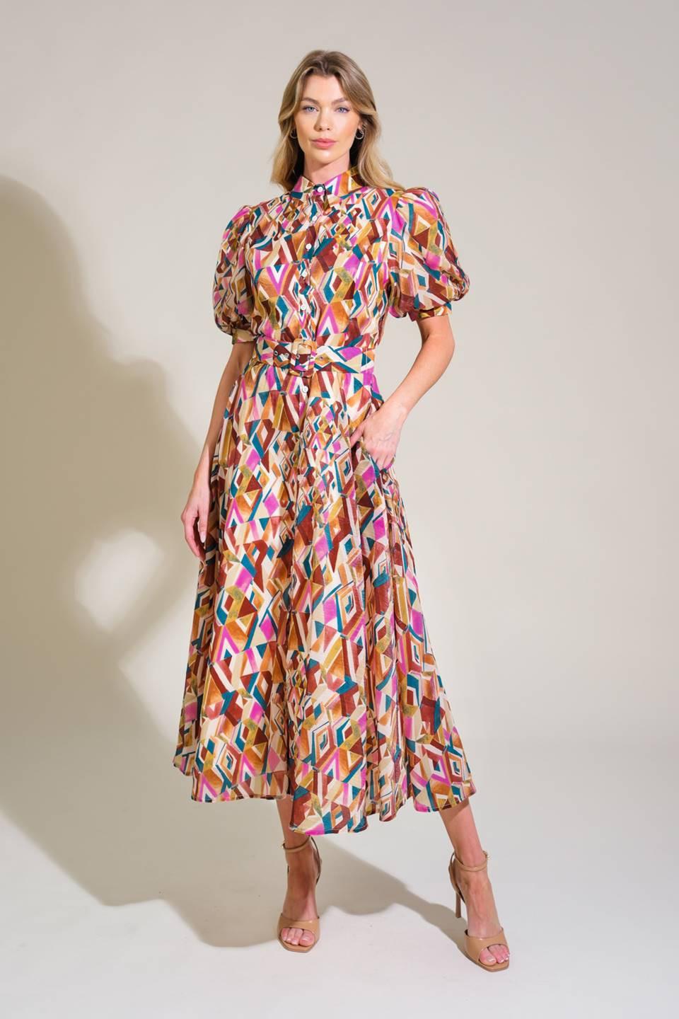 GARDEN HARMONY WOVEN MIDI DRESS.