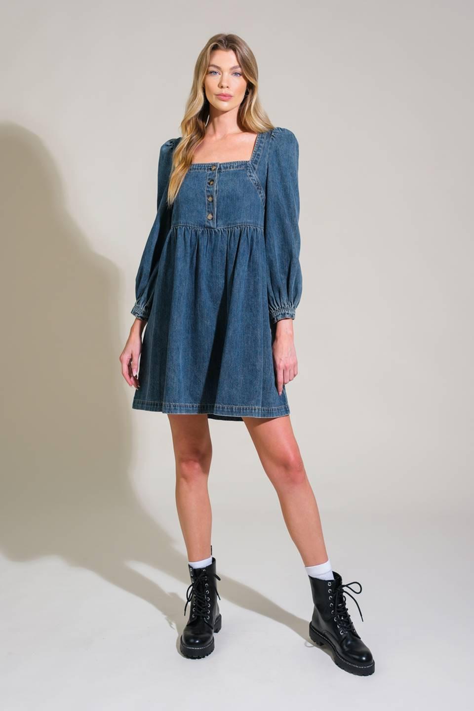 EXOTIC ESCAPE DENIM MINI DRESS.