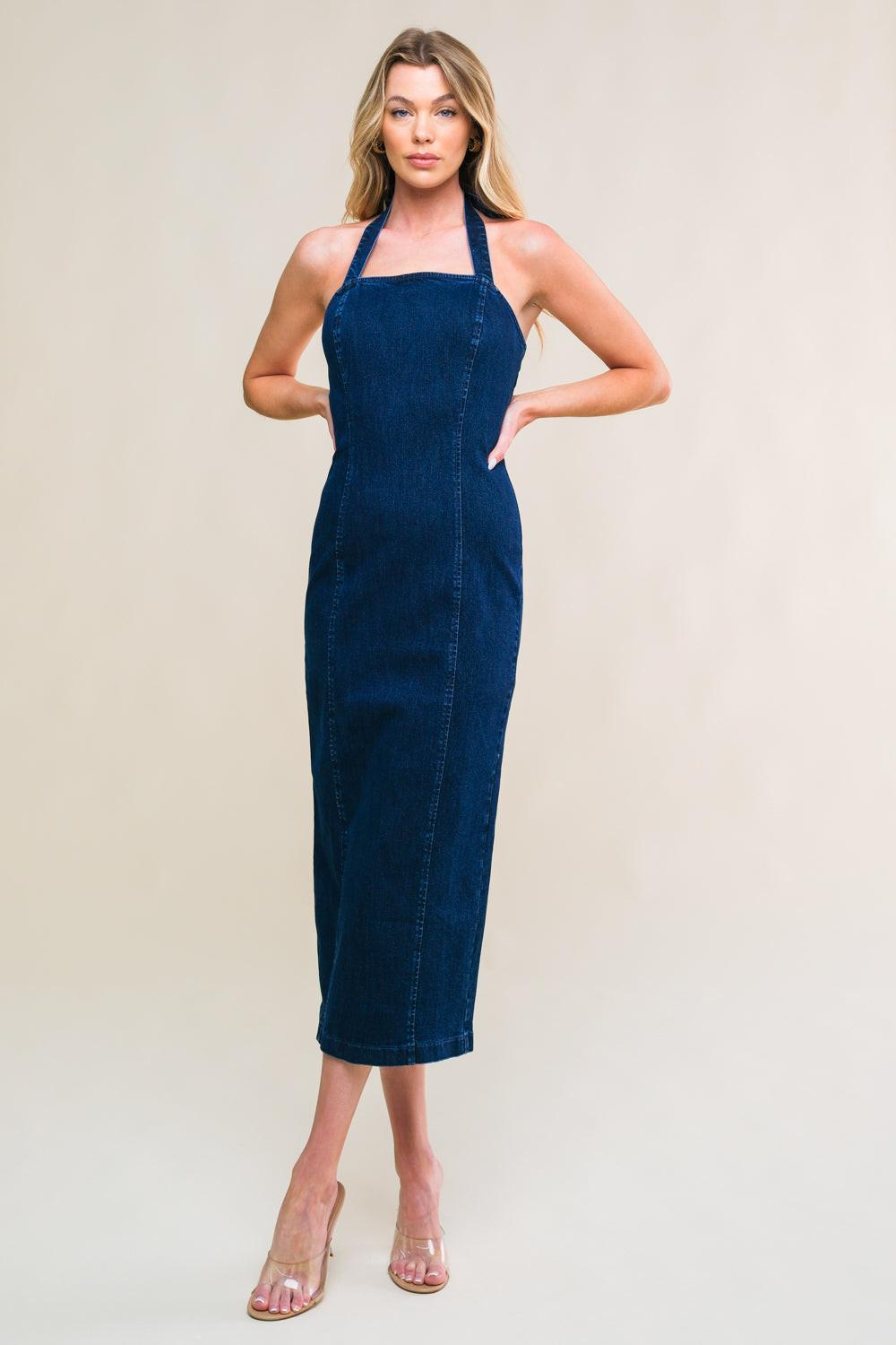 SO QUINTESSENTIAL DENIM MIDI DRESS.