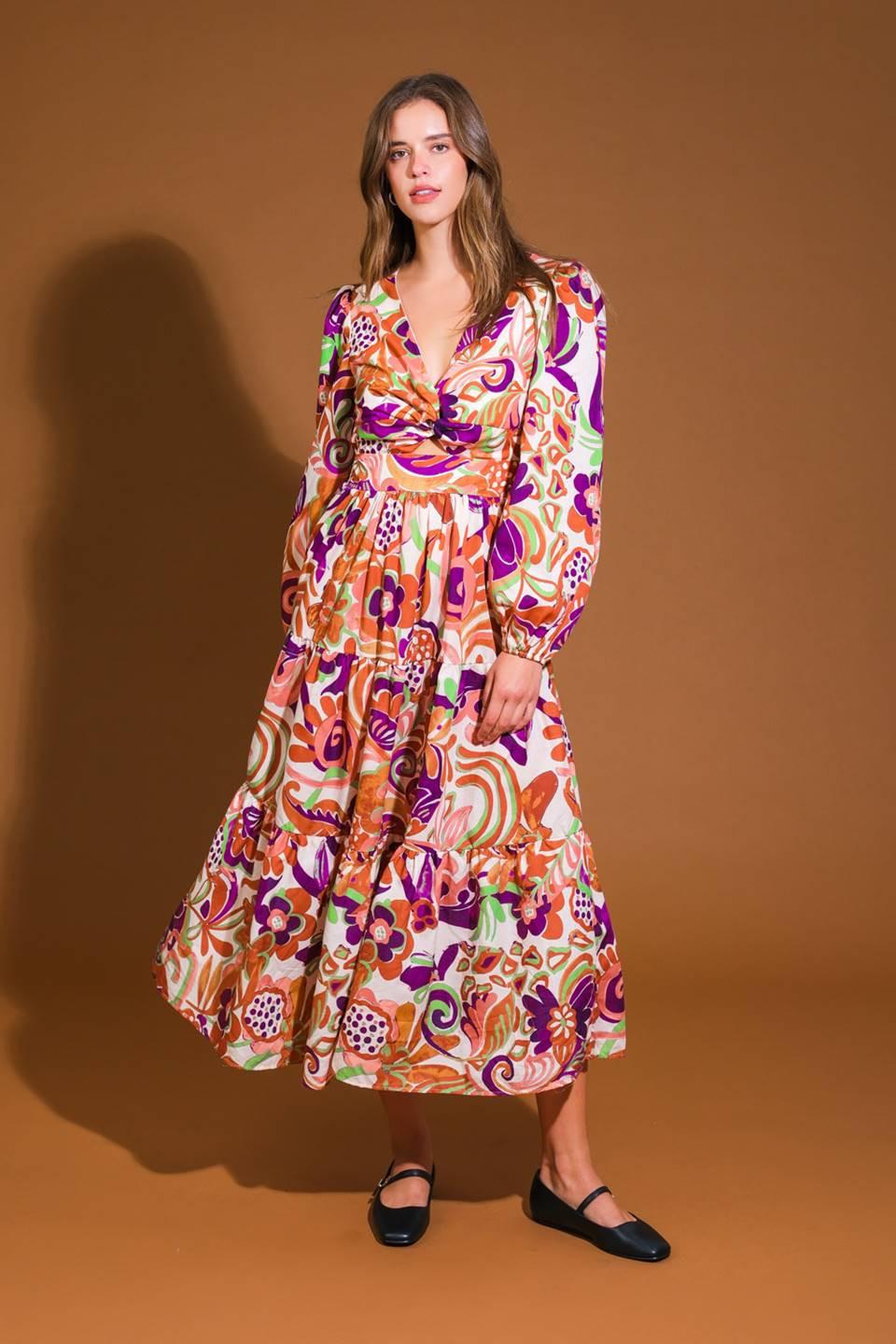 BLOSSOM BEAUTY WOVEN MIDI DRESS.