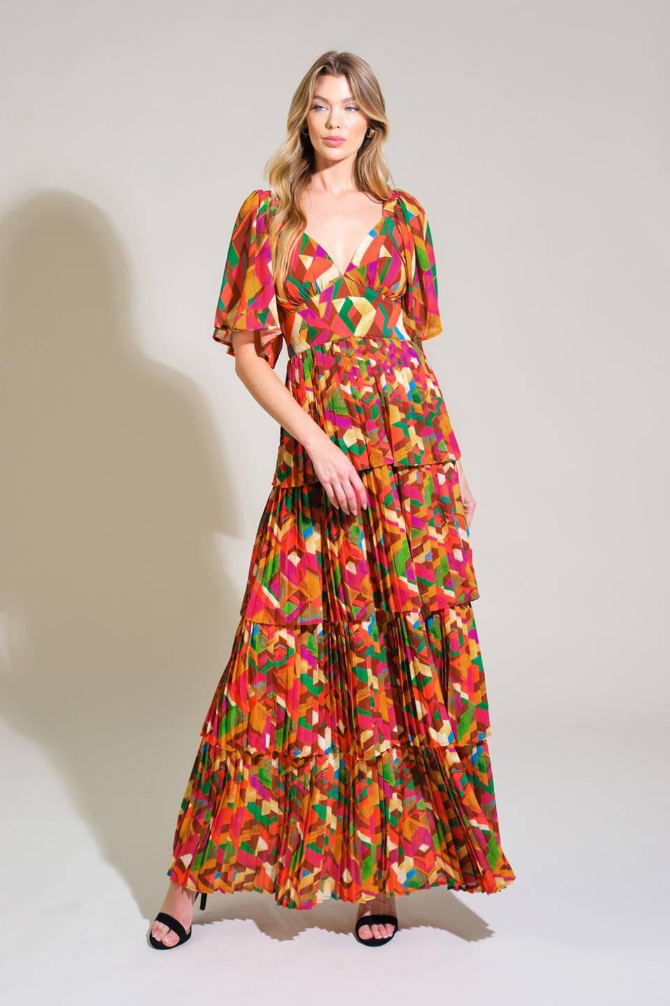 COASTAL DREAMS WOVEN MAXI DRESS L FLYING TOMATO ORANGE GREEN / L