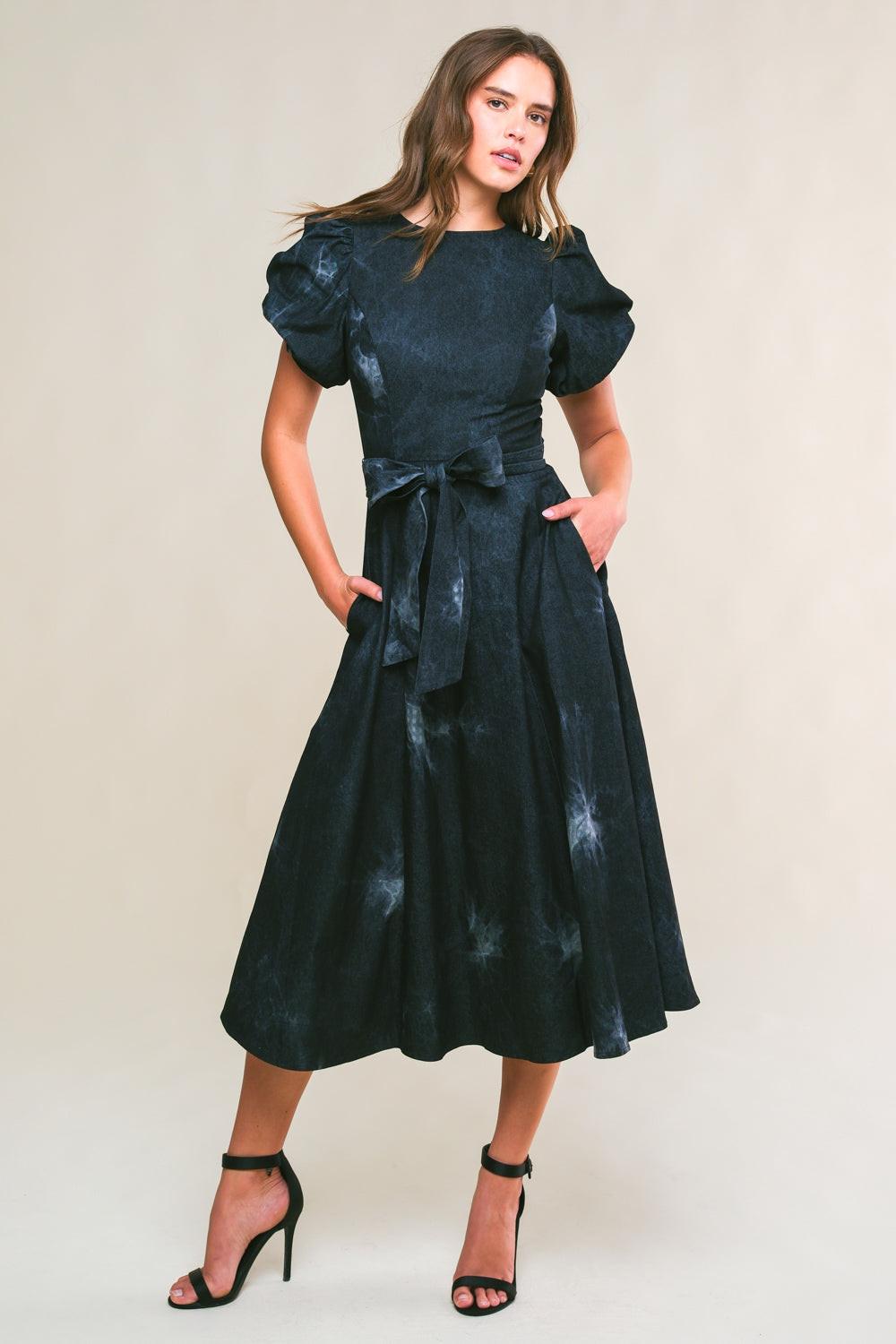 GARDEN GRACE TWILL MIDI DRESS.