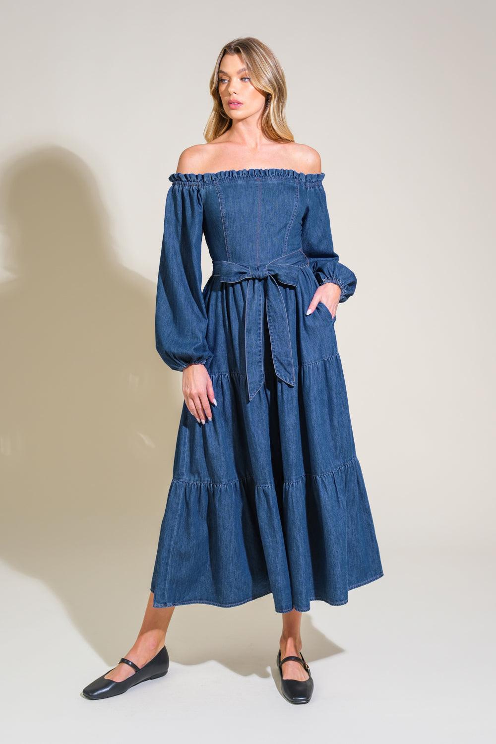 ARTISTIC IMPULSE DENIM MIDI DRESS.