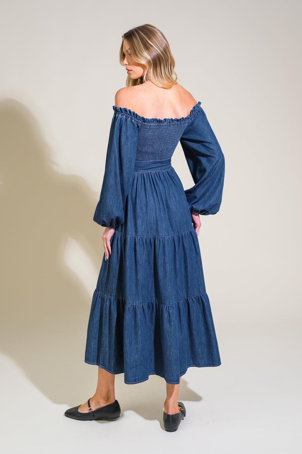 ARTISTIC IMPULSE DENIM MIDI DRESS.