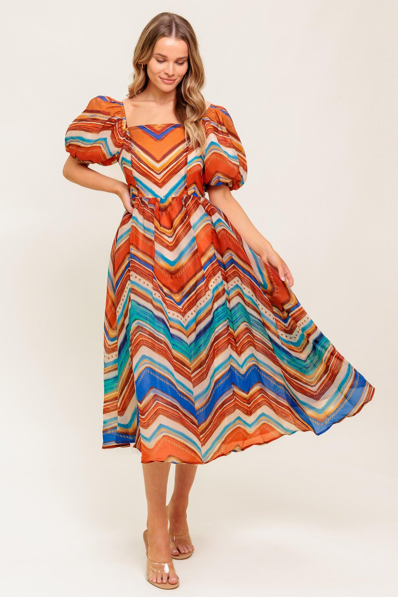 BRIGHT PERSONALITY WOVEN MIDI DRESS.