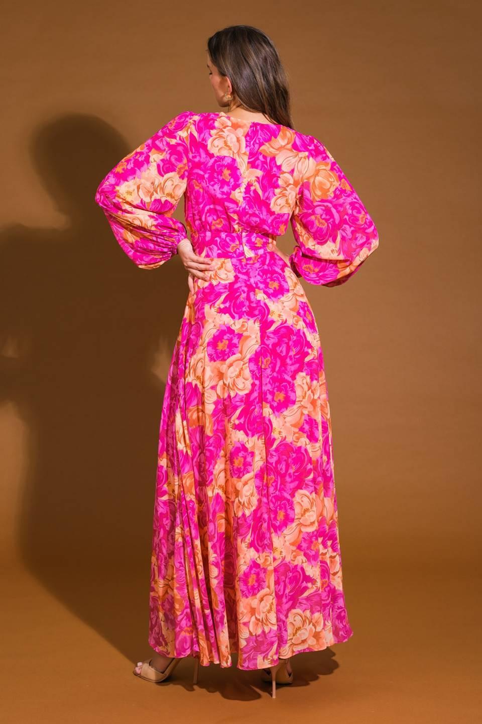 knee length dresses for ladies Magenta and Indigo Floral Print Maxi Dress main image 0
