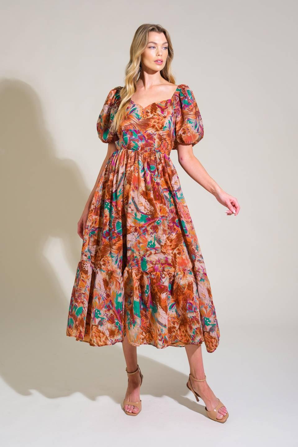 BRING US BACK WOVEN MIDI DRESS.