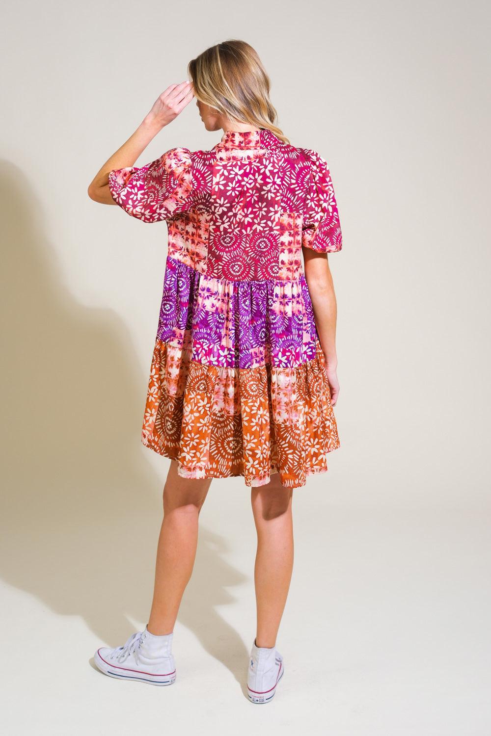 KEEP IT INTERESTING WOVEN MINI DRESS.