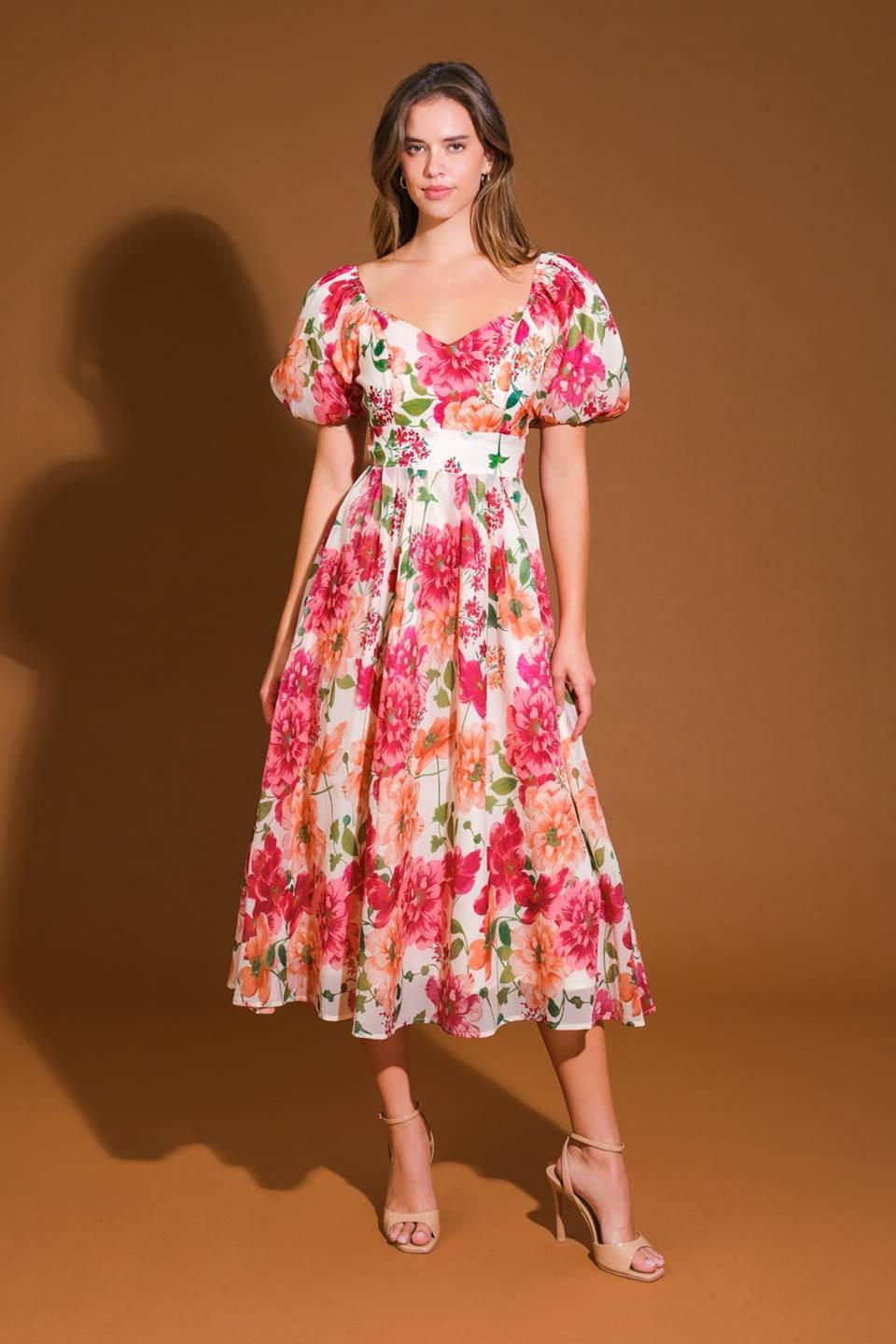 reverie midi dress Floral Reverie woven midi dress l FLYING TOMATO IVORY / M