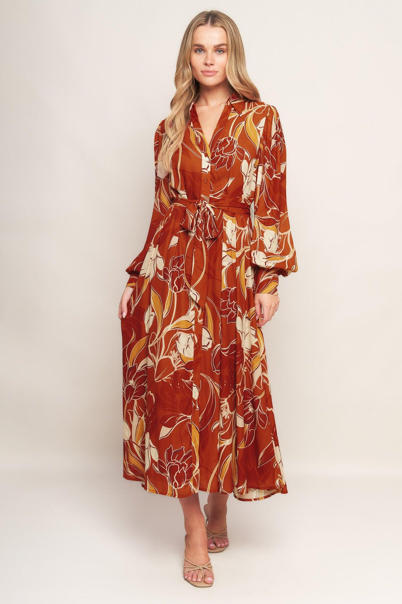 BLOOMING RADIANCE WOVEN MIDI DRESS.