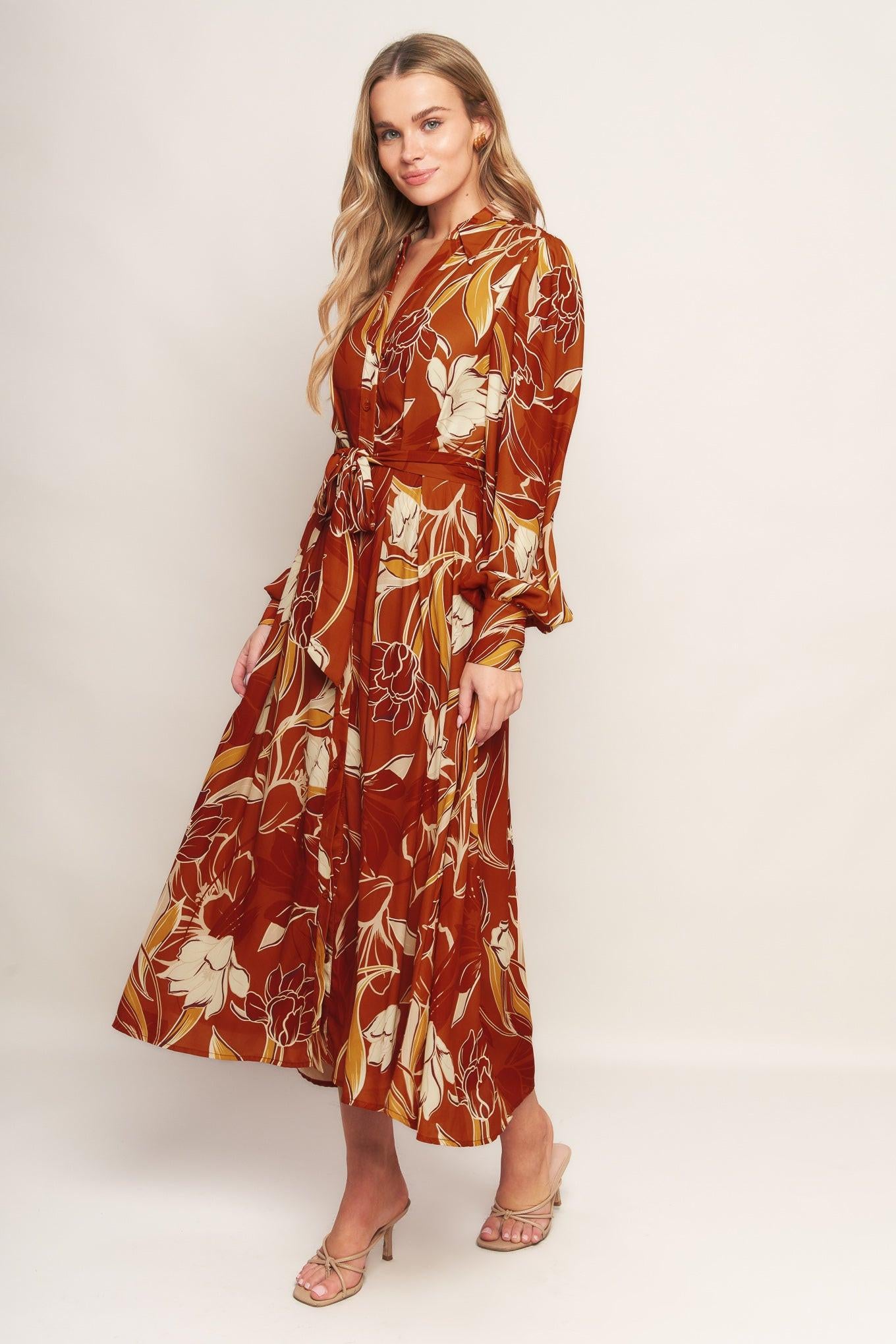 BLOOMING RADIANCE WOVEN MIDI DRESS.