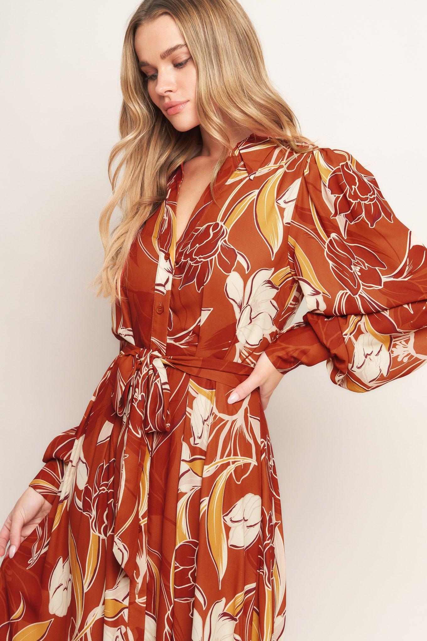 BLOOMING RADIANCE WOVEN MIDI DRESS.