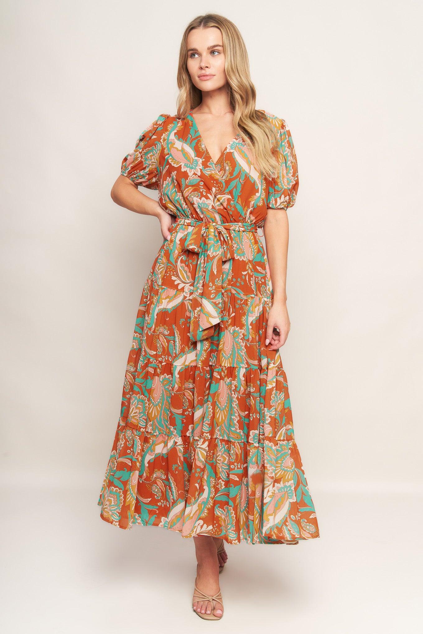 CAN'T LIVE WITHOUT RUST WOVEN MIDI DRESS.