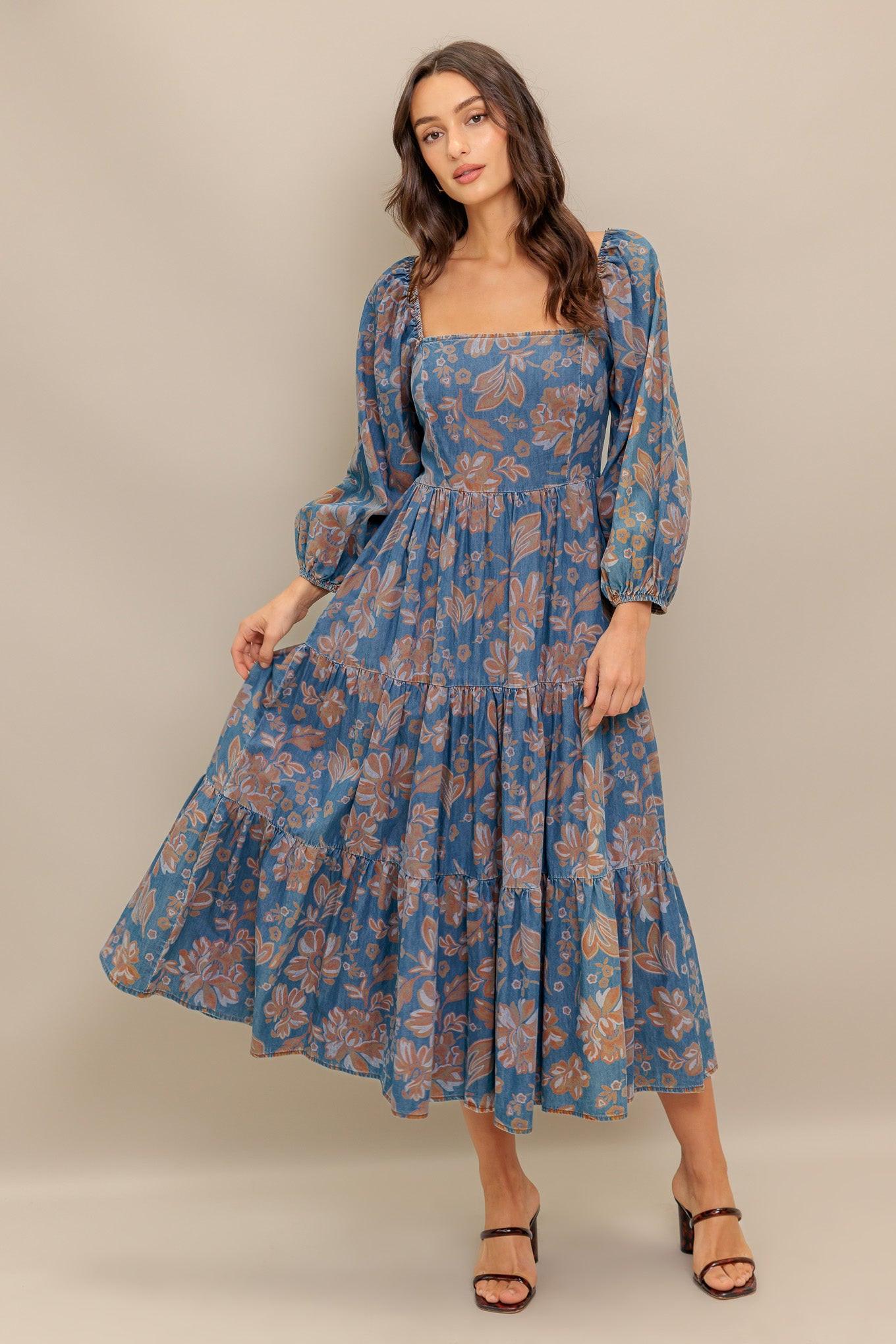 CIRCLE OF FRIENDS DENIM MIDI DRESS.