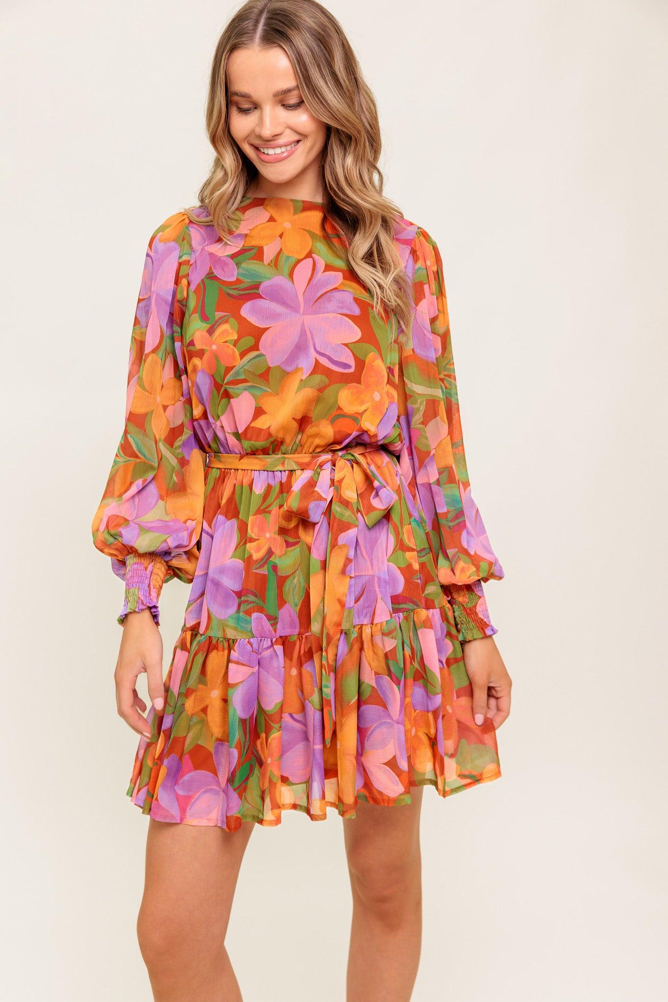 MUTED GARDEN WOVEN MINI DRESS.
