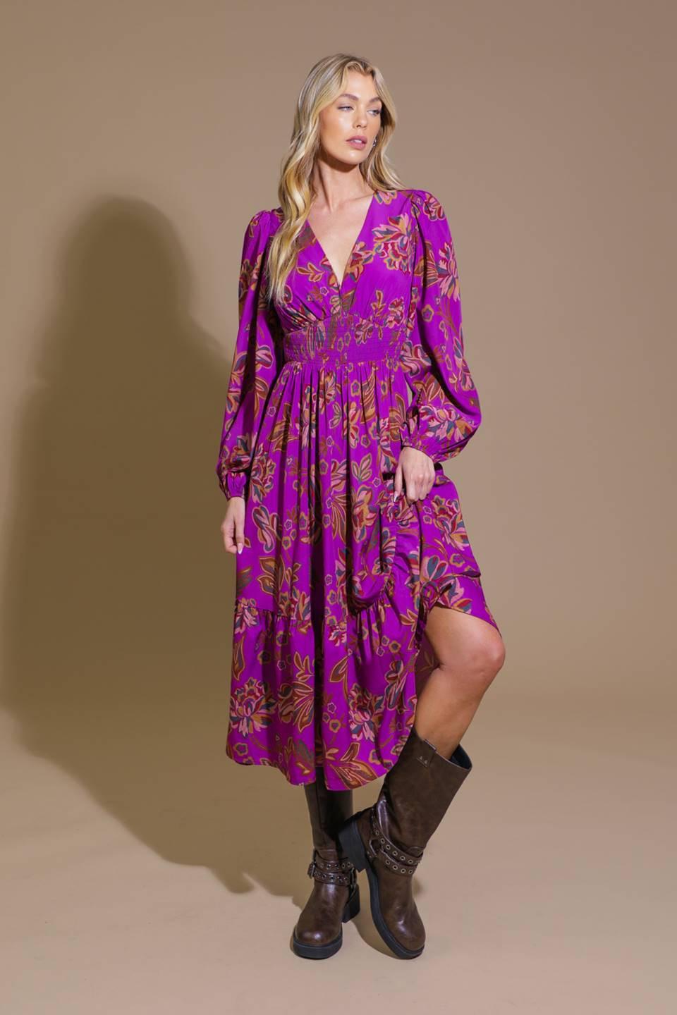 ELEGANTLY ELEVATED WOVEN MIDI DRESS.