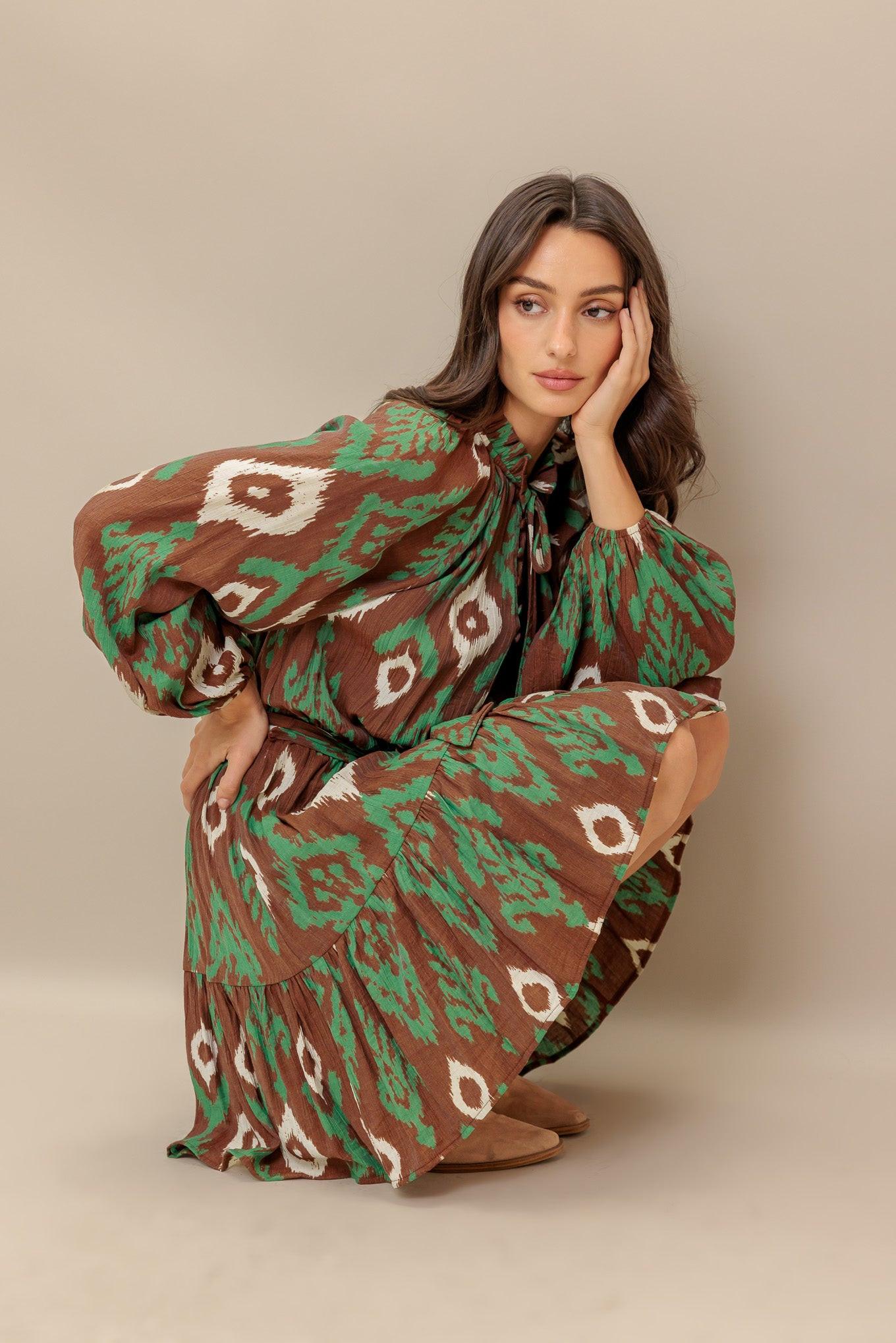 WILD TERRACOTTA WOVEN MINI DRESS.