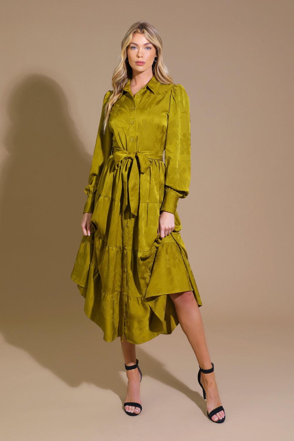 TOTAL APPEAL WOVEN JACQUARD MIDI DRESS.