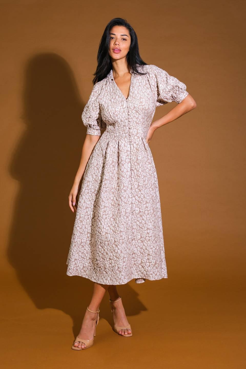 PERFECT VISION WOVEN MIDI DRESS.